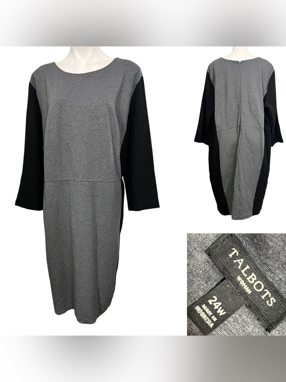 Talbots dress 24w Gray/Black colorblock Long-Sleeve stretch Shift fall plus size